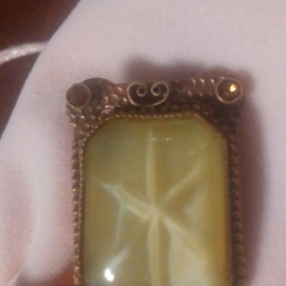 Antique Gold Art Deco Moonstone Pin with Faceted Amber Accent Gems - Picture 7 of 8